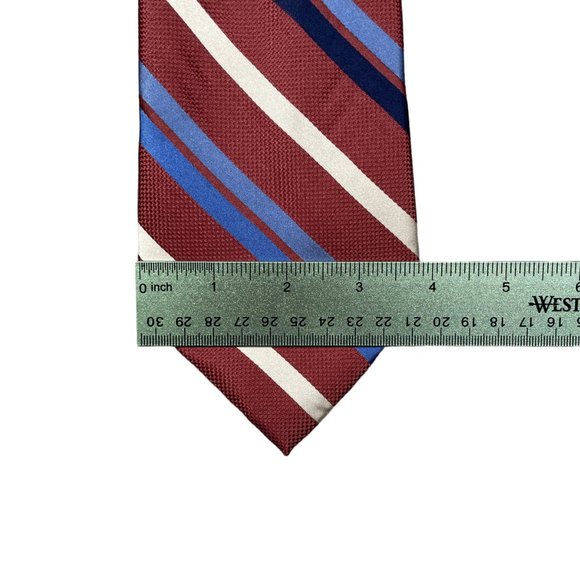 Croft & Barrow Men's Regimental Striped Red Silver Black Classic Silk Necktie - Picture 7 of 7